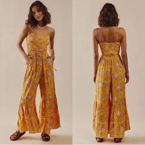 Free People Floral Yellow Jumpsuit-      size M